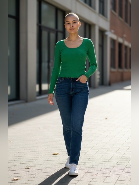 Versace Tops - EUC- Versace Bright Green Ribbed Long-Sleeve Scoop Neck Top